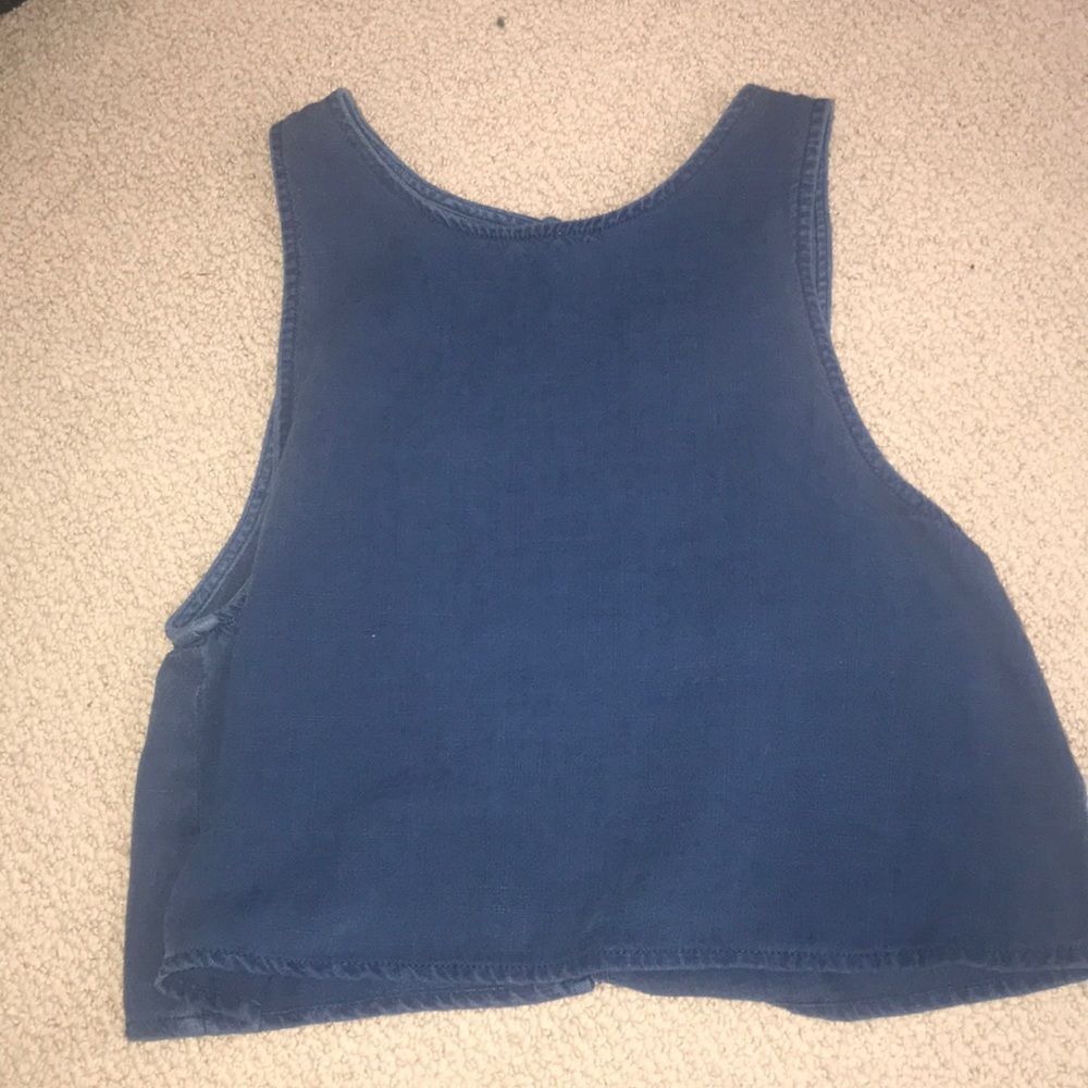 denim crop top with a slightly open back